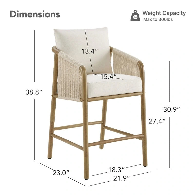 Tabouret de bar hauteur comptoir avec accoudoirs en bois tressé, lot de 2
