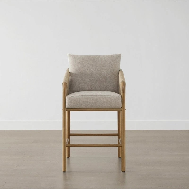 Tabouret de bar hauteur comptoir avec accoudoirs en bois tressé, lot de 2
