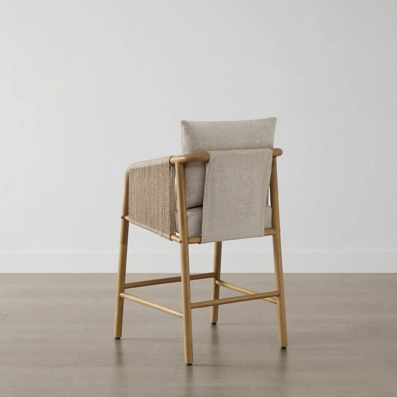 Tabouret de bar hauteur comptoir avec accoudoirs en bois tressé, lot de 2