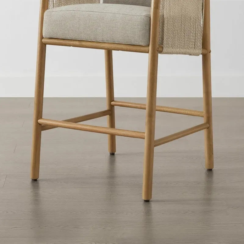 Tabouret de bar hauteur comptoir avec accoudoirs en bois tressé, lot de 2