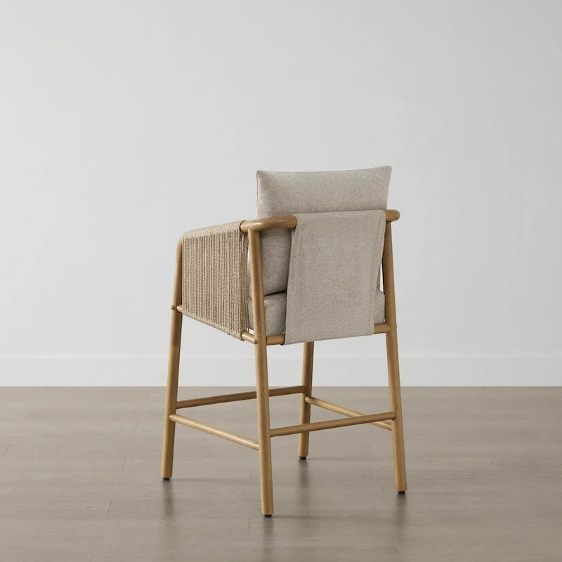 Tabouret de bar hauteur comptoir avec accoudoirs en bois tressé, lot de 2