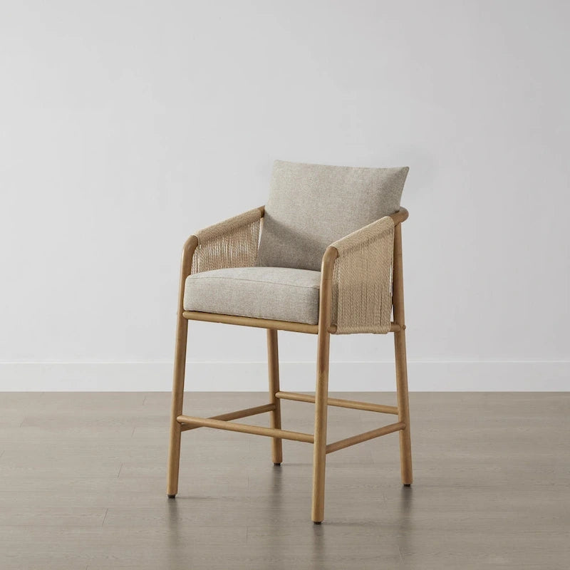 Tabouret de bar hauteur comptoir avec accoudoirs en bois tressé, lot de 2
