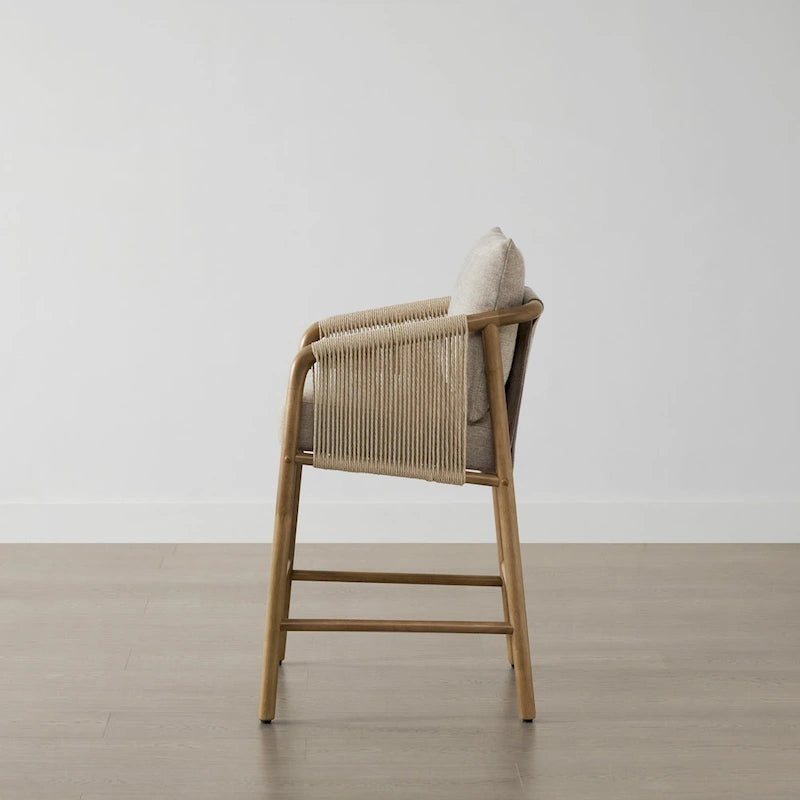 Tabouret de bar hauteur comptoir avec accoudoirs en bois tressé, lot de 2