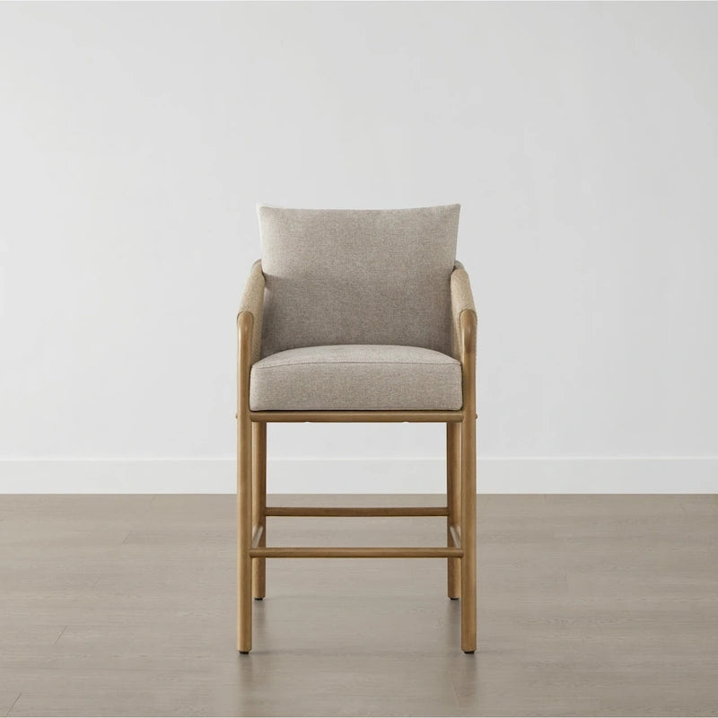 Tabouret de bar hauteur comptoir avec accoudoirs en bois tressé, lot de 2