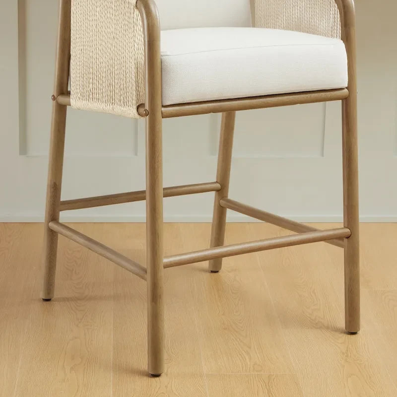 Tabouret de bar hauteur comptoir avec accoudoirs en bois tressé, lot de 2