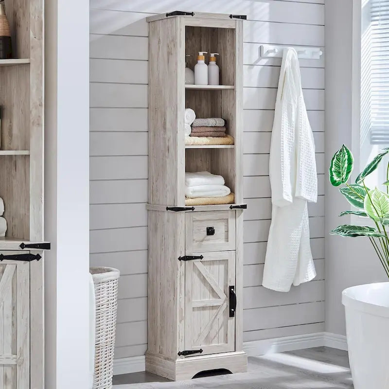 Meuble de rangement étroit de salle de bain de style ferme, Meuble de rangement de 68 po de hauteur