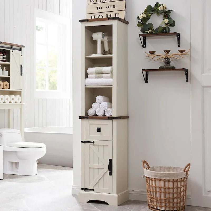 Meuble de rangement étroit de salle de bain de style ferme, Meuble de rangement de 68 po de hauteur