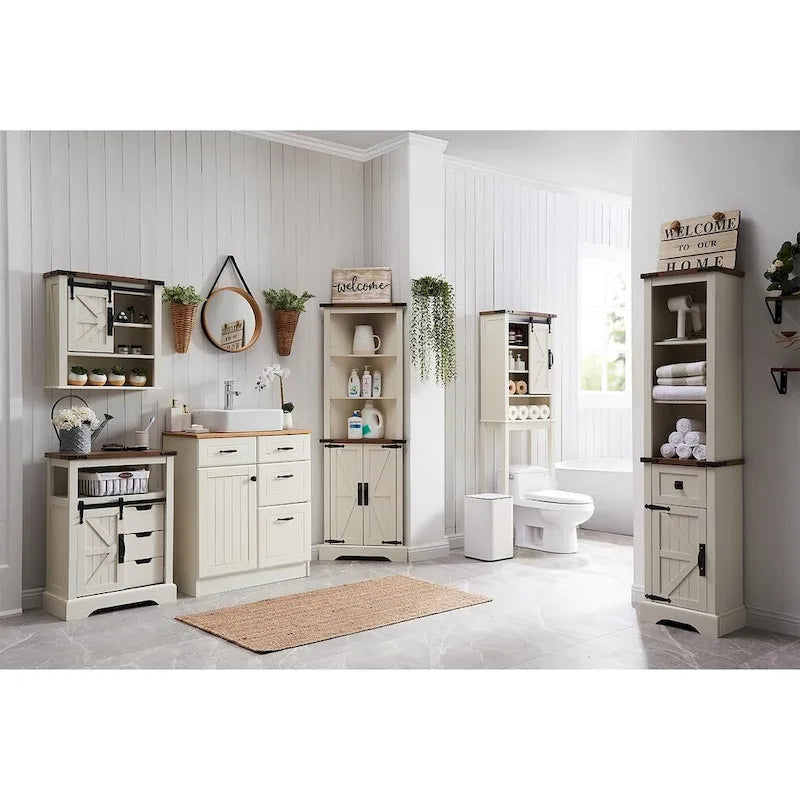 Meuble de rangement étroit de salle de bain de style ferme, Meuble de rangement de 68 po de hauteur