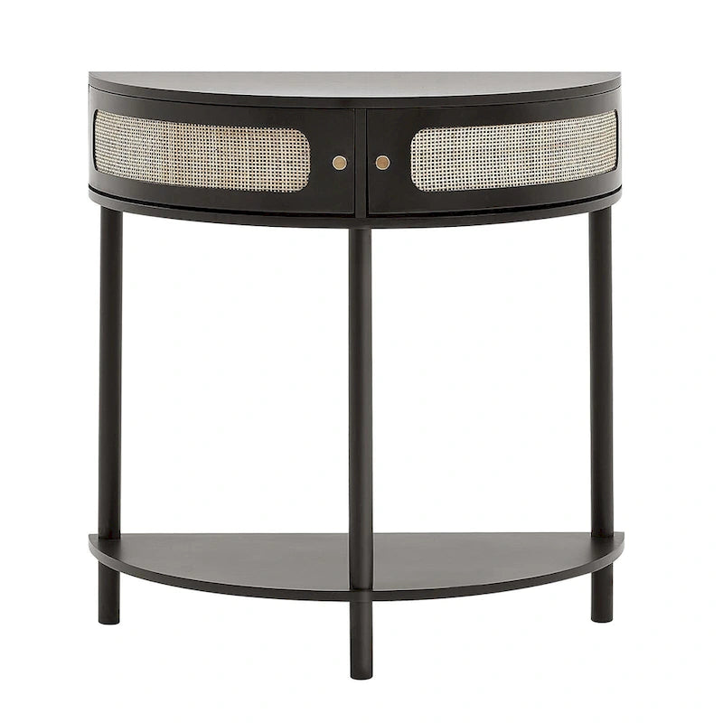 Console en rotin demi-lune avec tiroirs et porte coulissante - 31.88 x 15.74 x 32.28 pouces