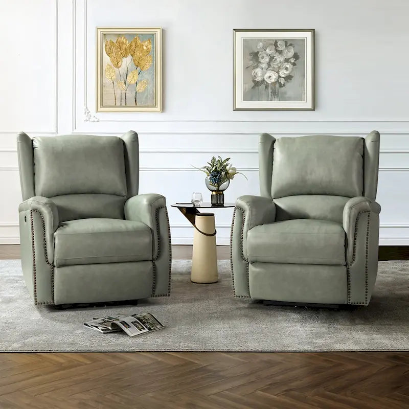 Fauteuil inclinable électrique en cuir véritable avec port USB - Lot de 2