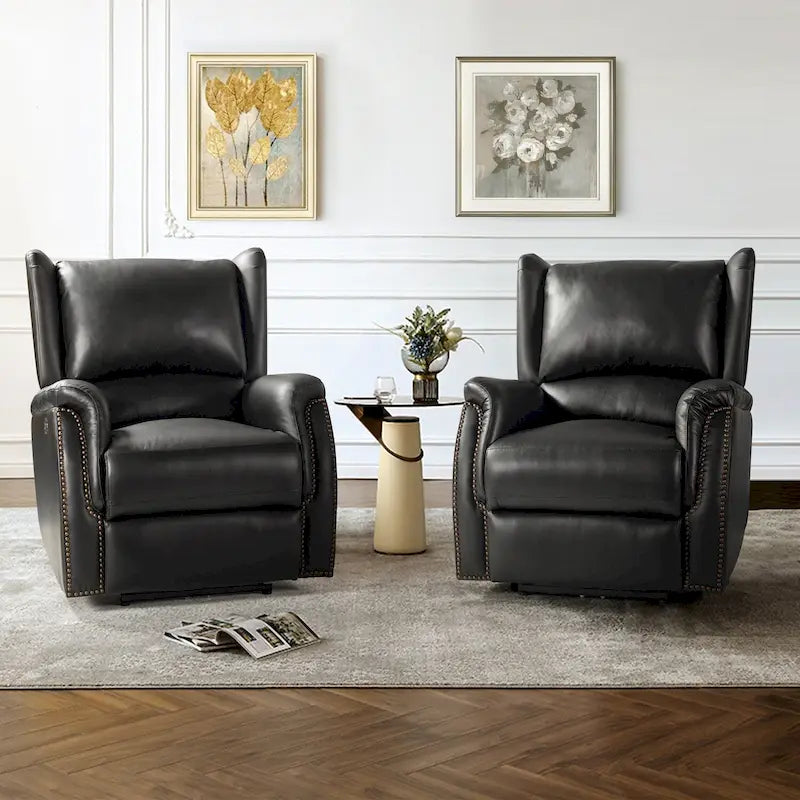 Fauteuil inclinable électrique en cuir véritable avec port USB - Lot de 2