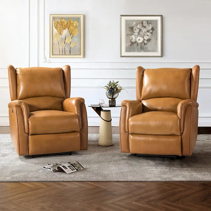 Fauteuil inclinable électrique en cuir véritable avec port USB - Lot de 2