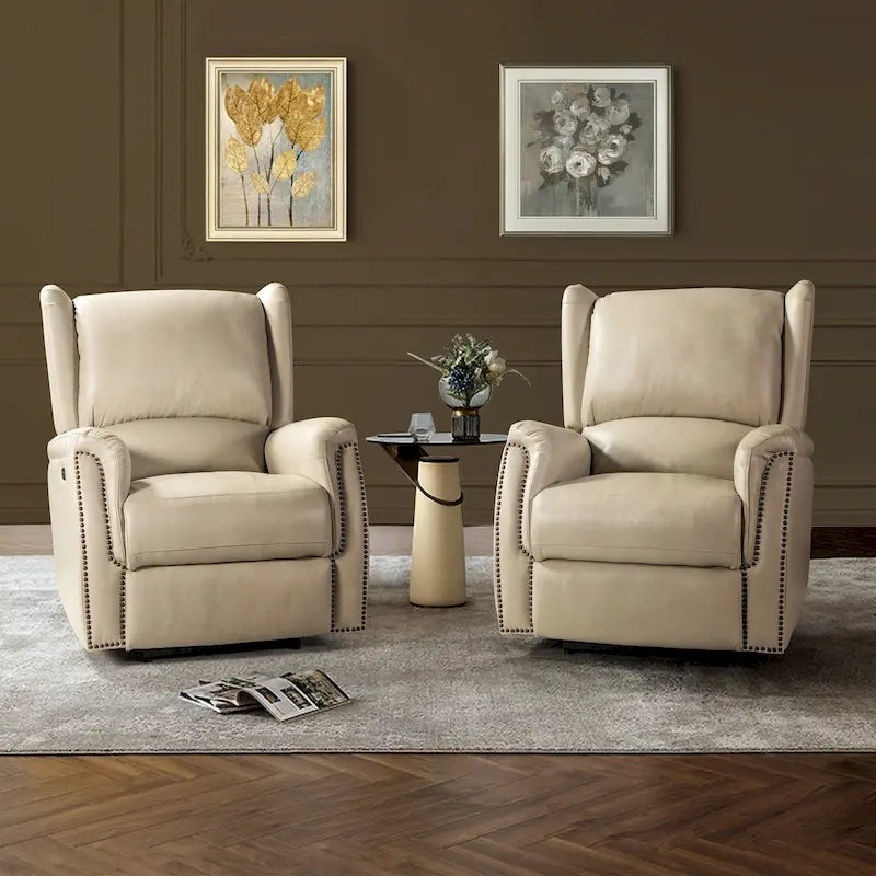 Fauteuil inclinable électrique en cuir véritable avec port USB - Lot de 2