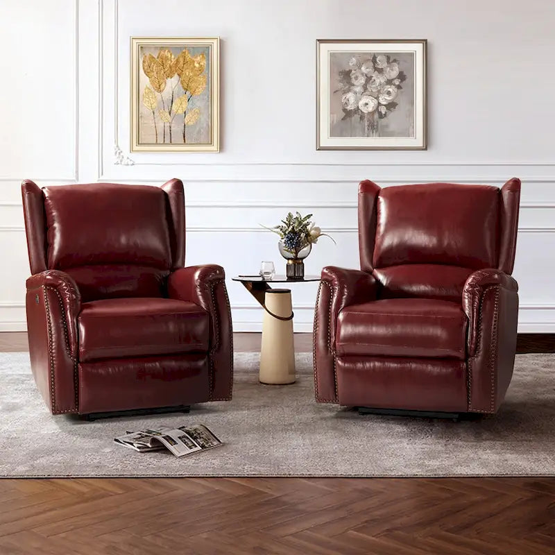 Fauteuil inclinable électrique en cuir véritable avec port USB - Lot de 2