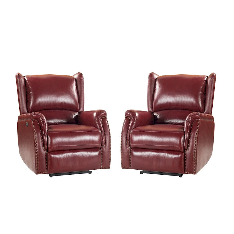 Fauteuil inclinable électrique en cuir véritable avec port USB - Lot de 2