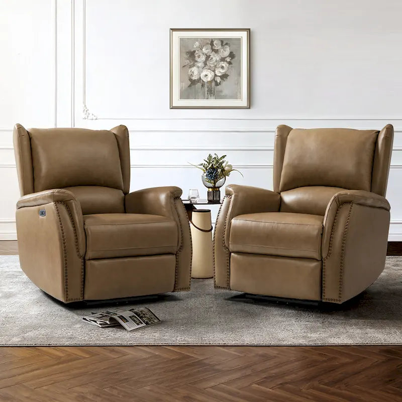 Fauteuil inclinable électrique en cuir véritable avec port USB - Lot de 2