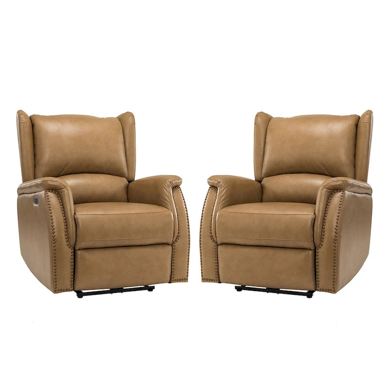 Fauteuil inclinable électrique en cuir véritable avec port USB - Lot de 2