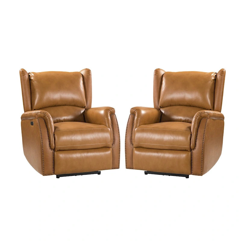 Fauteuil inclinable électrique en cuir véritable avec port USB - Lot de 2