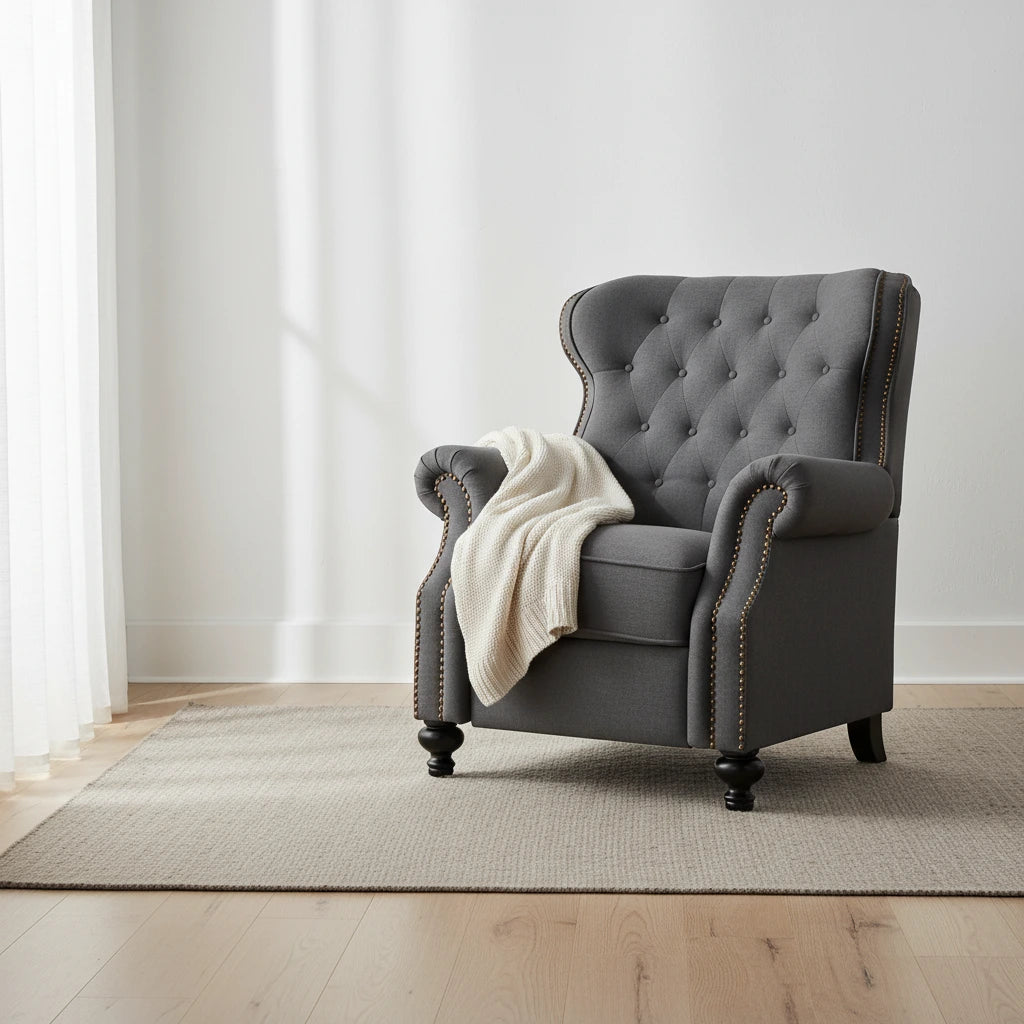 Fauteuil inclinable en tissu clouté par