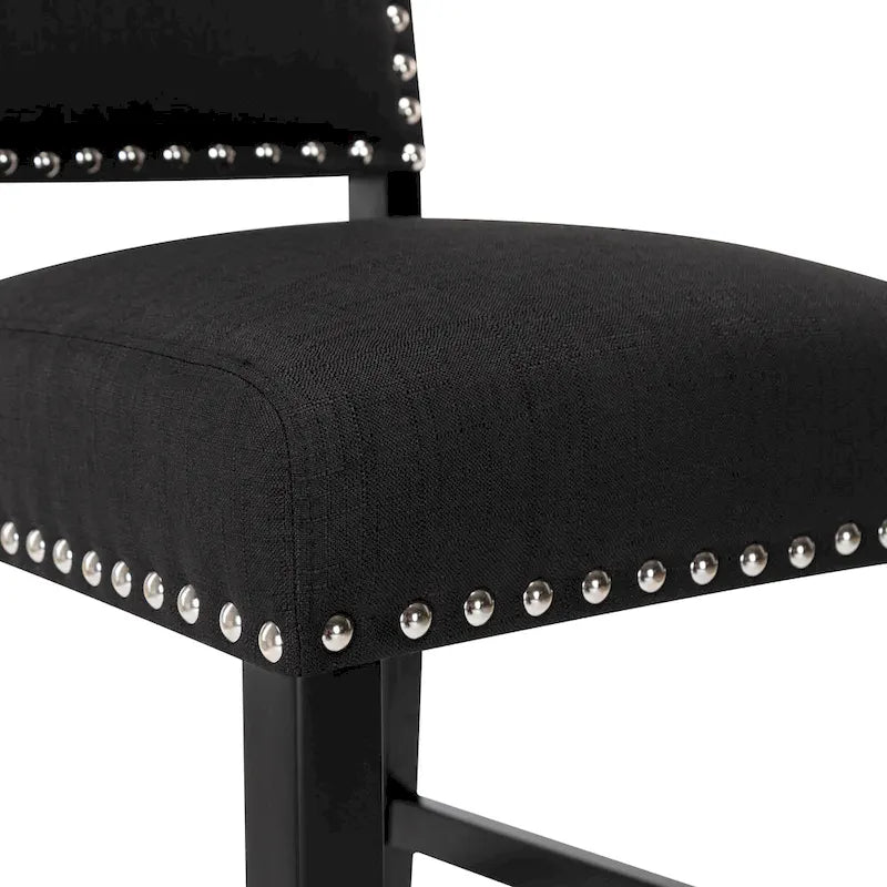 24 Inches Fabric Upholstered Counter Height Bar stools with Back and Silver Nailhead Trim Set of 2