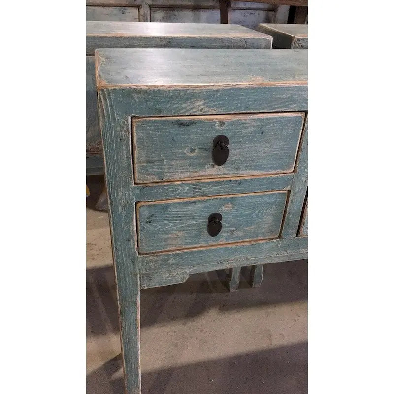 Console avec 4 tiroirs, 99 cm de long, Aqua doux vieilli