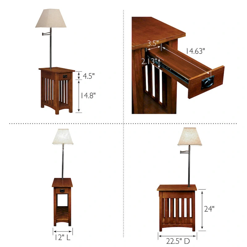 Table de lampe en bois massif de style Mission