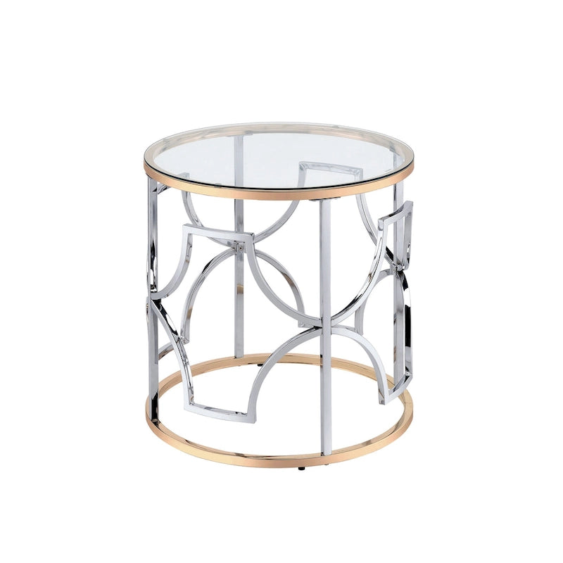 Table d'appoint ronde ouverte chromée et dorée de style moderne par