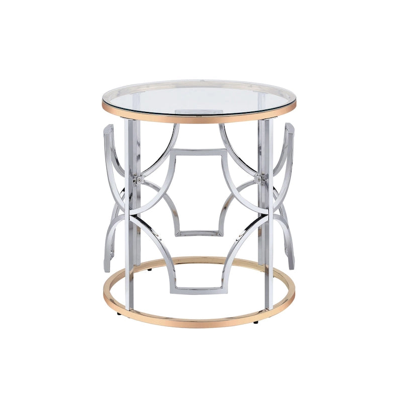 Table d'appoint ronde ouverte chromée et dorée de style moderne par