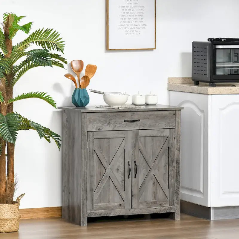 Buffet de rangement de style porte de grange 32" pour salon ou entrée