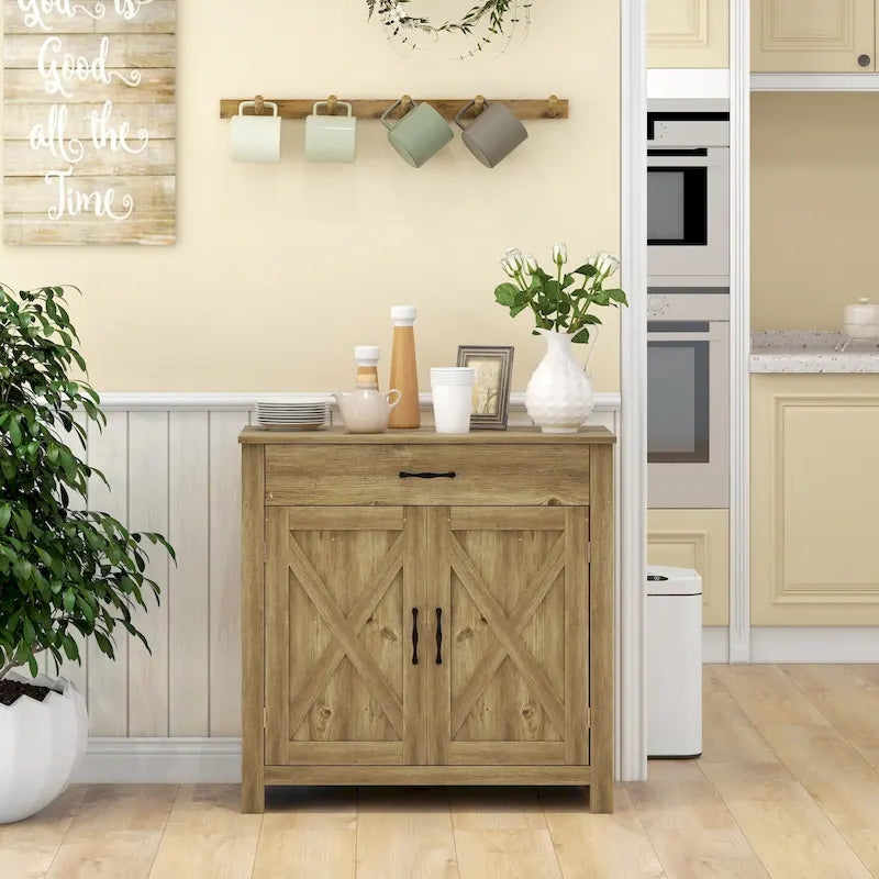 Buffet de rangement de style porte de grange 32" pour salon ou entrée