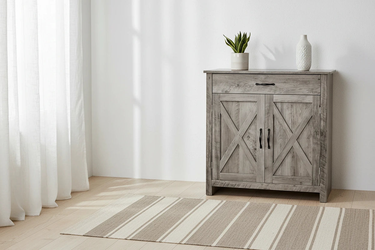 Buffet de rangement de style porte de grange 32" pour salon ou entrée