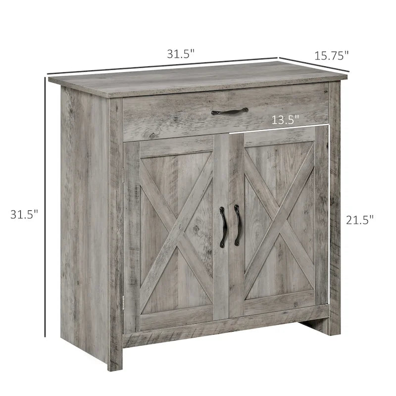 Buffet de rangement de style porte de grange 32" pour salon ou entrée
