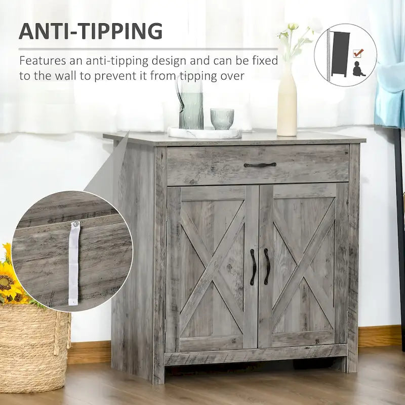 Buffet de rangement de style porte de grange 32" pour salon ou entrée
