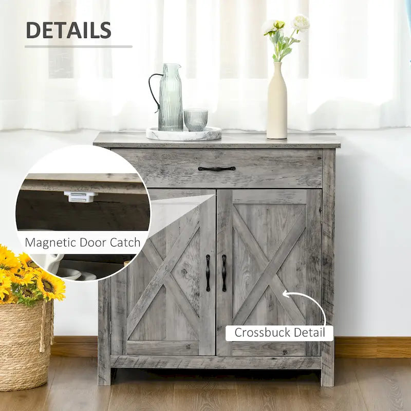 Buffet de rangement de style porte de grange 32" pour salon ou entrée