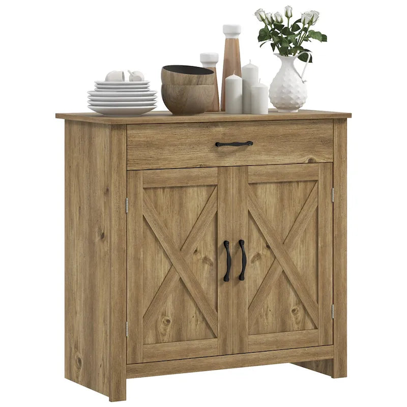 Buffet de rangement de style porte de grange 32" pour salon ou entrée