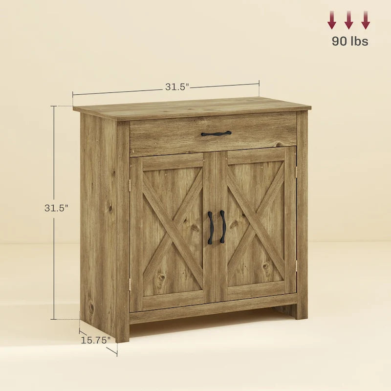 Buffet de rangement de style porte de grange 32" pour salon ou entrée