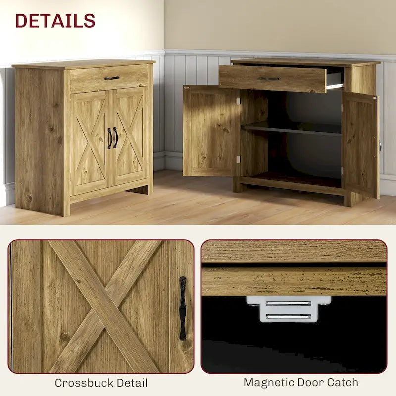 Buffet de rangement de style porte de grange 32" pour salon ou entrée