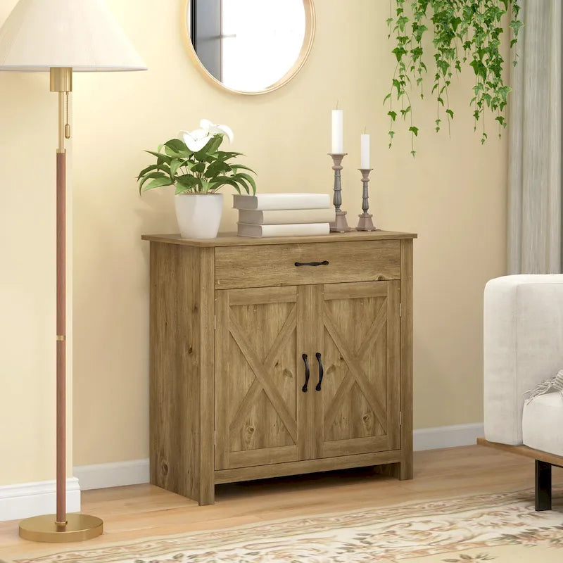 Buffet de rangement de style porte de grange 32" pour salon ou entrée