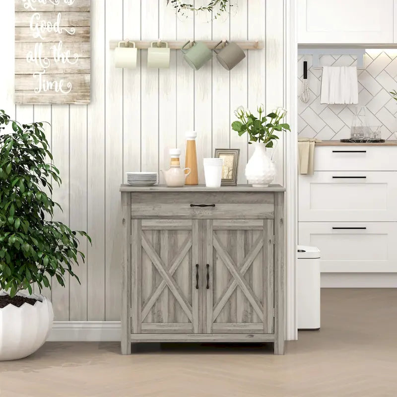 Buffet de rangement de style porte de grange 32" pour salon ou entrée