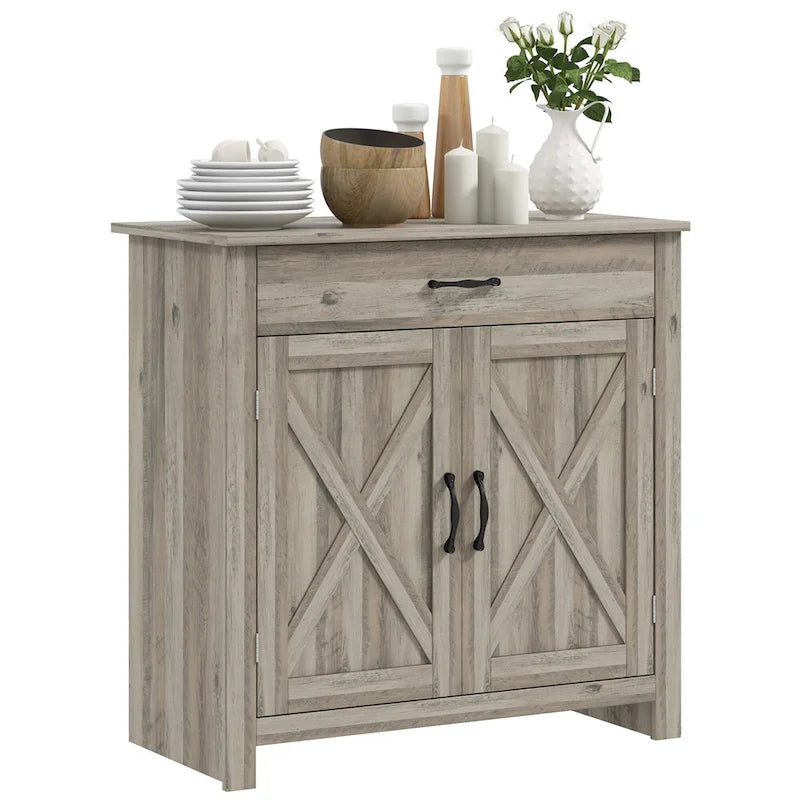 Buffet de rangement de style porte de grange 32" pour salon ou entrée