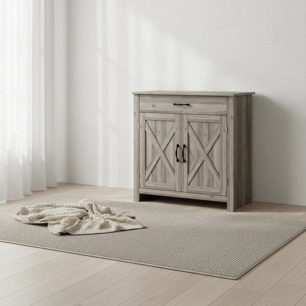 Buffet de rangement de style porte de grange 32" pour salon ou entrée