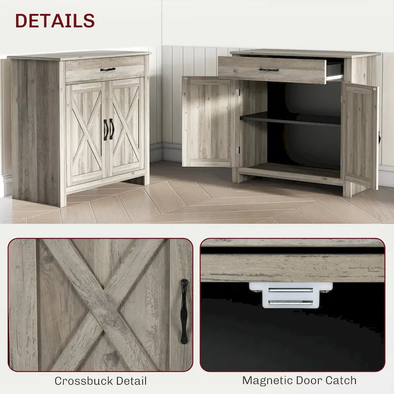 Buffet de rangement de style porte de grange 32" pour salon ou entrée