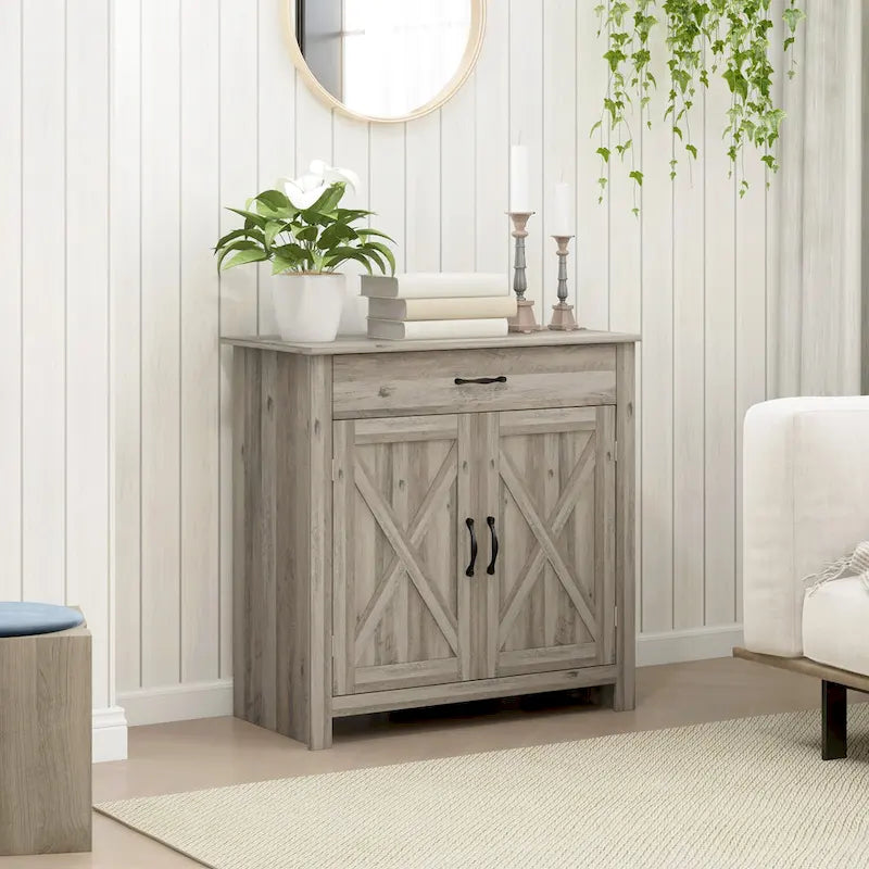 Buffet de rangement de style porte de grange 32" pour salon ou entrée