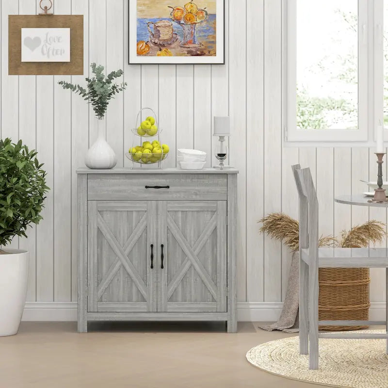Buffet de rangement de style porte de grange 32" pour salon ou entrée