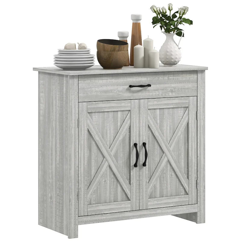 Buffet de rangement de style porte de grange 32" pour salon ou entrée