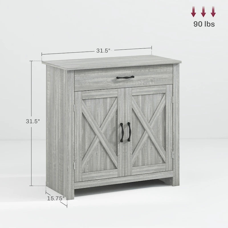 Buffet de rangement de style porte de grange 32" pour salon ou entrée