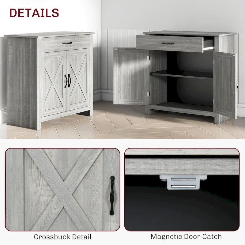 Buffet de rangement de style porte de grange 32" pour salon ou entrée