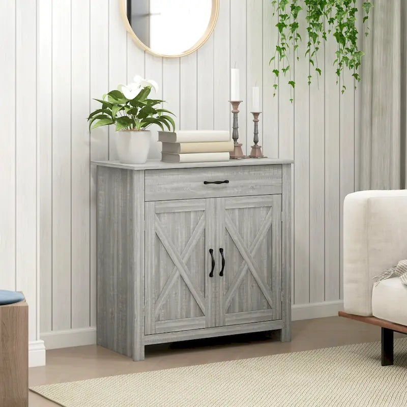 Buffet de rangement de style porte de grange 32" pour salon ou entrée