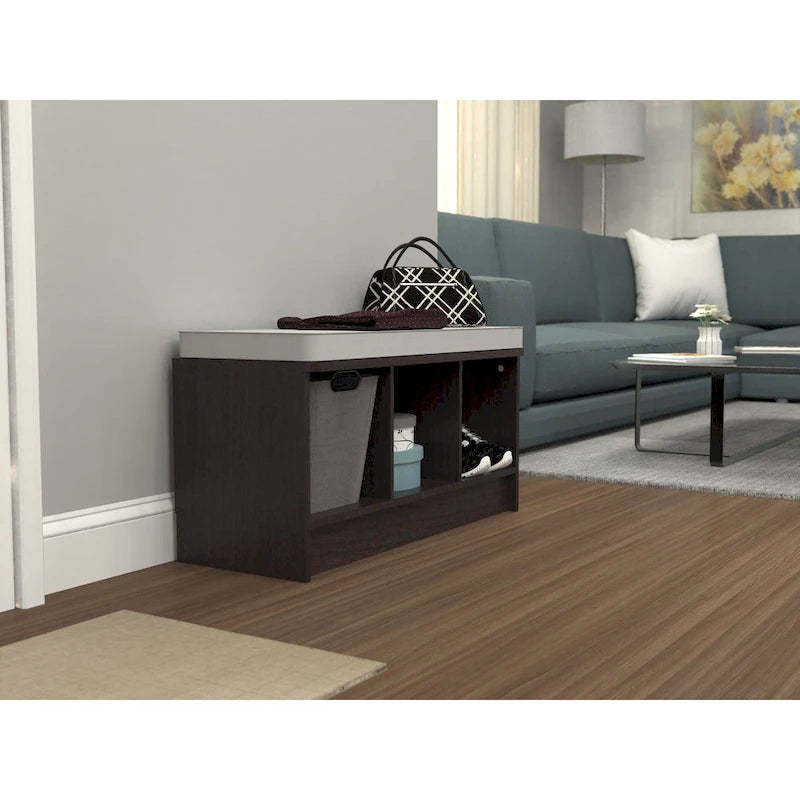 Banc de rangement 3 cubes avec coussin gris
