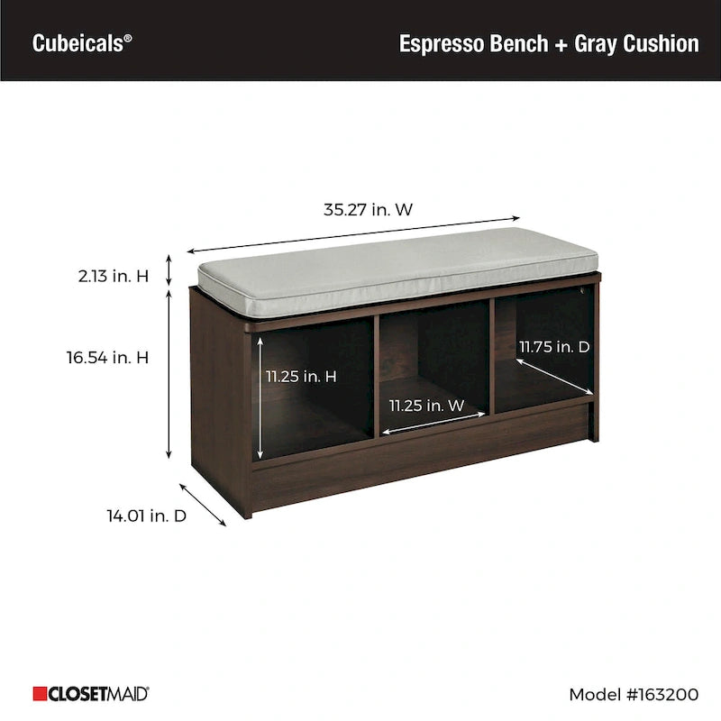 Banc de rangement 3 cubes avec coussin gris